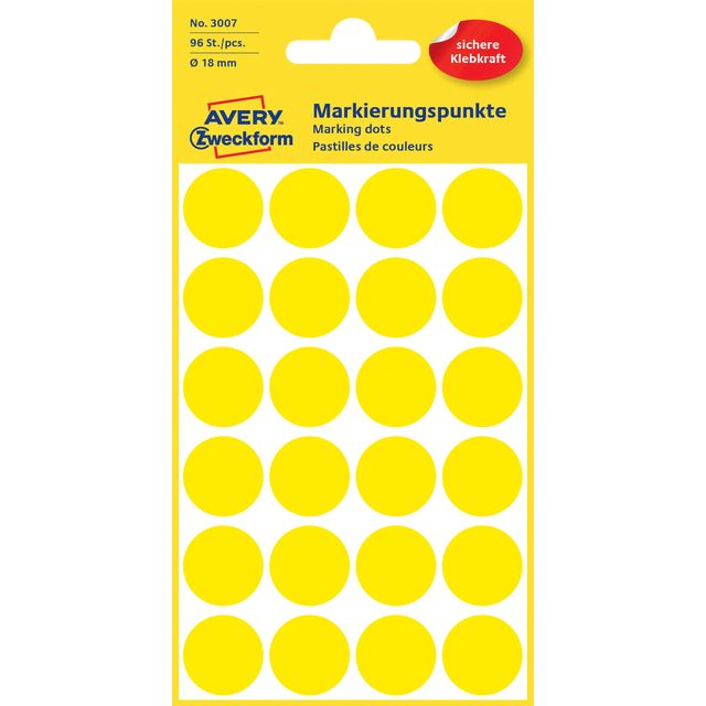 Avery Zweckform - Etikett Zweckform 3007 rund 18mm gelb 96 Etiketten | 10 Stück