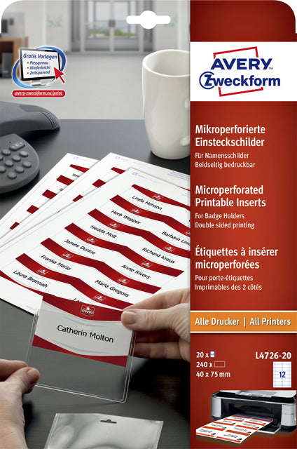 Badekarte Avery L4726-20 40x75mm Microper Crace