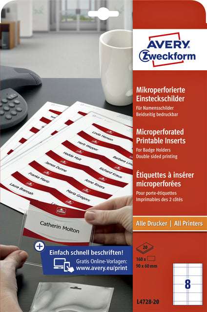 Badekarte Avery L4728-20 60x90 mm Mikroper-Festung