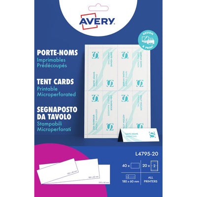 Avery - Tischnamensschild L4795-20 180x60mm weiß 20 Stück