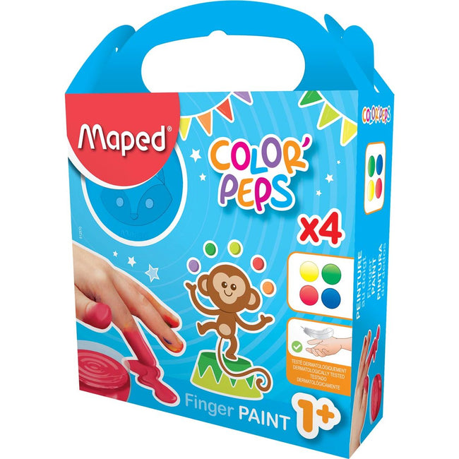 Maped - Fingerfarbe Color'Peps Early Age, Schachtel mit 4 Gläsern à 80 ml in verschiedenen Farben