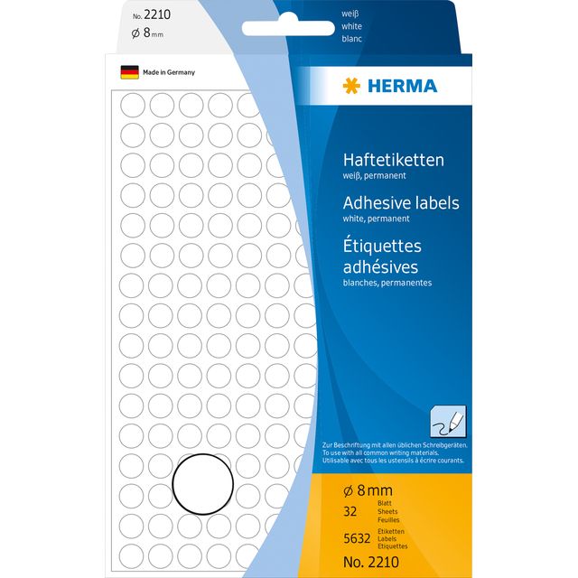 HERMA - Etikett 2210 rund 8mm weiß 5632 Stück