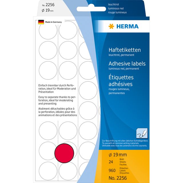 HERMA - Etikett 2256 rund 19mm fluorrot 960 Stück