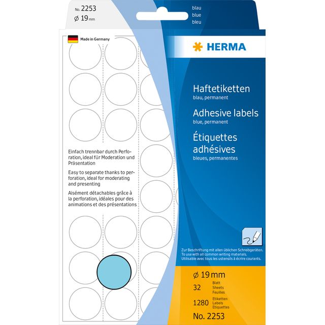 HERMA - Etikett 2253 rund 19mm blau 1280 Stück