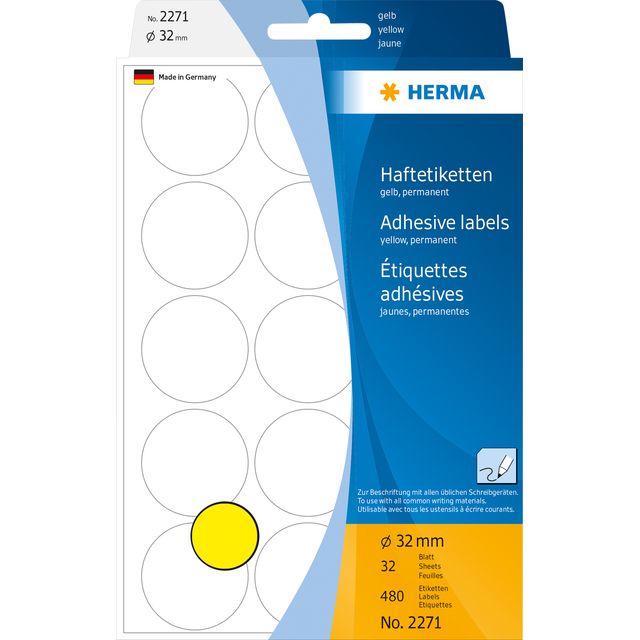 HERMA - Etikett 2271 rund 32mm gelb 480 Stück