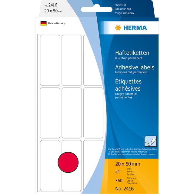 HERMA - Etikett 2416 20x50mm Fluorrot 360 Etiketten | 10 Stück
