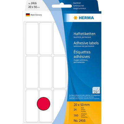 HERMA - Etikett 2416 20x50mm Fluorrot 360 Etiketten | 10 Stück