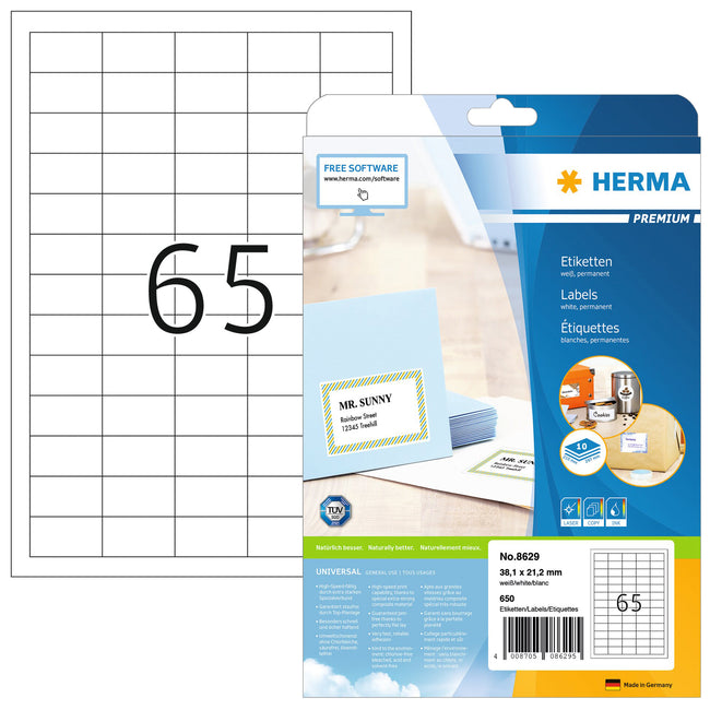 HERMA - Etikett 8629 38,1x21,2mm premium weiß 650 Stück
