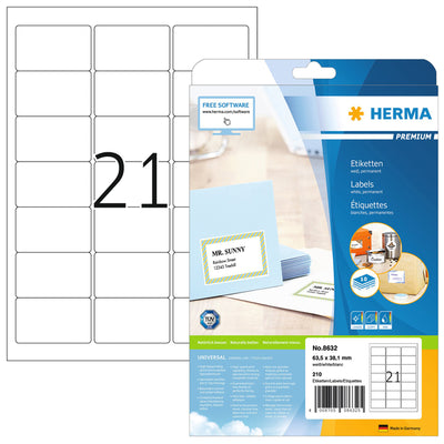 HERMA - Etikett 8632 63,5x38,1mm premium weiß 210 Stück