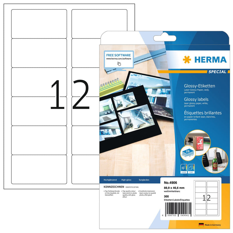 HERMA – Etikett 4609 52,5 x 21,2 mm Premium weiß 11200 Etiketten | 8 Stück