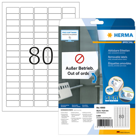 HERMA - Etikett 10003 35,6 x 16,9 mm, ablösbare weiße 2000 Etiketten