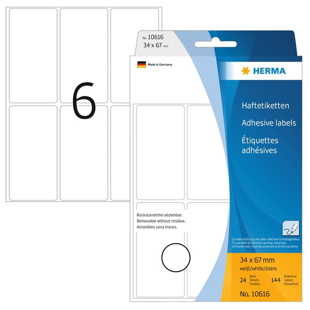 HERMA - Etikett 10616 34x67mm ablösbar 144 Etiketten