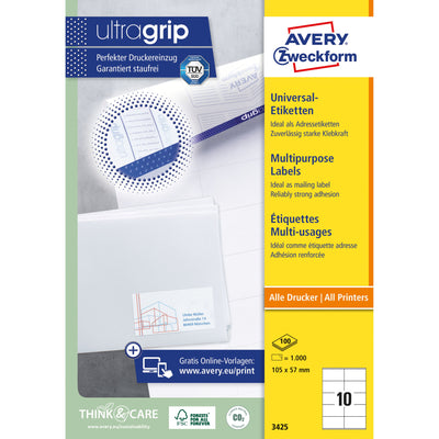 Avery Zweckform - Etikett Zweckform 3425 105x57mm weiß 1000 Stück