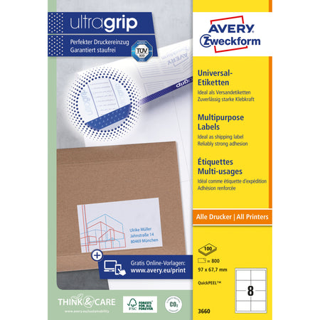 Avery Zweckform - Etikett Zweckform 3660 97x67,7mm weiß 800 Stück