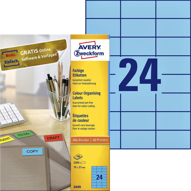 Avery Zweckform - Etikett Zweckform 3449 70x37mm blau 2400 Stück