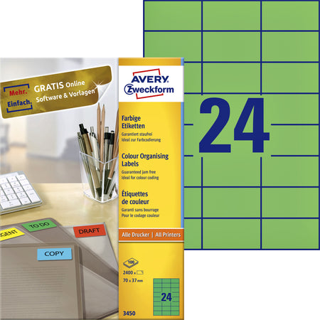 Avery Zweckform - Etikett Zweckform 3450 70x37mm grün 2400 Stück
