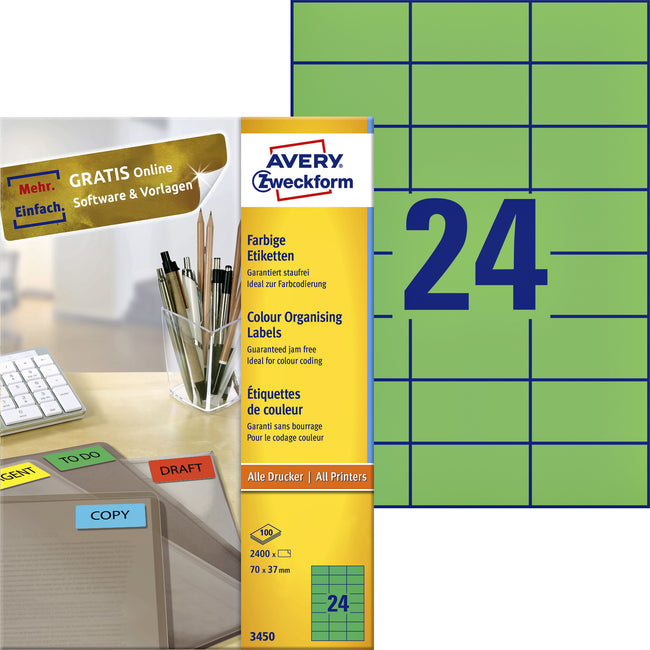 Avery Zweckform - Etikett Zweckform 3450 70x37mm grün 2400 Stück