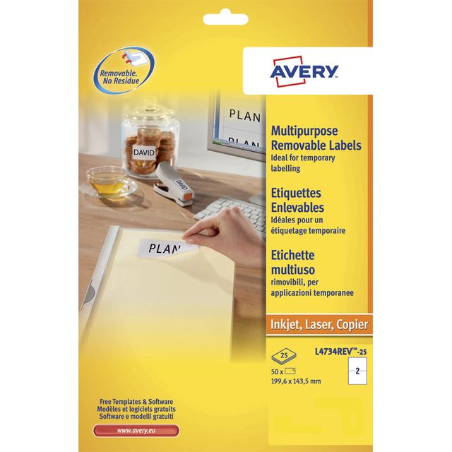 Avery - Etikett L4734REV-25 199,3 x 143,5 mm weiß 50 Etiketten