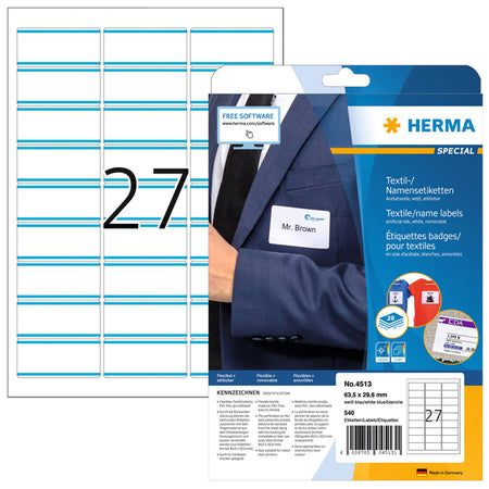 HERMA - Namensschild 4513 63,5x29,6mm weiß/blau