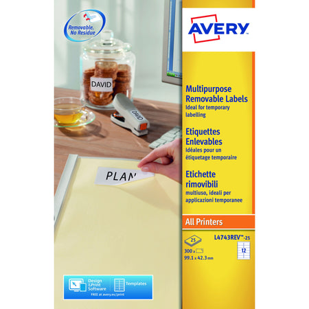 Avery - Etikett L4743REV-25 99,1 x 42,3 mm weiß 300 Etiketten