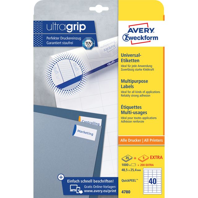 Avery Zweckform - Etikett Zweckform 4780 48,5x25,4mm weiß 1000 Stück