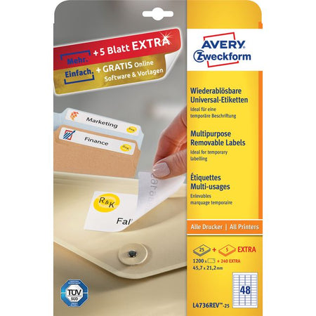 Avery Zweckform - Etikett L4736REV-25 45,7x21,2mm weiß 1200 Etiketten