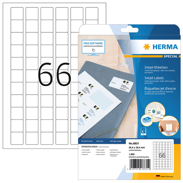 HERMA - Etikett 8831 25,4x25,4mm mattweiß 1650 Stück