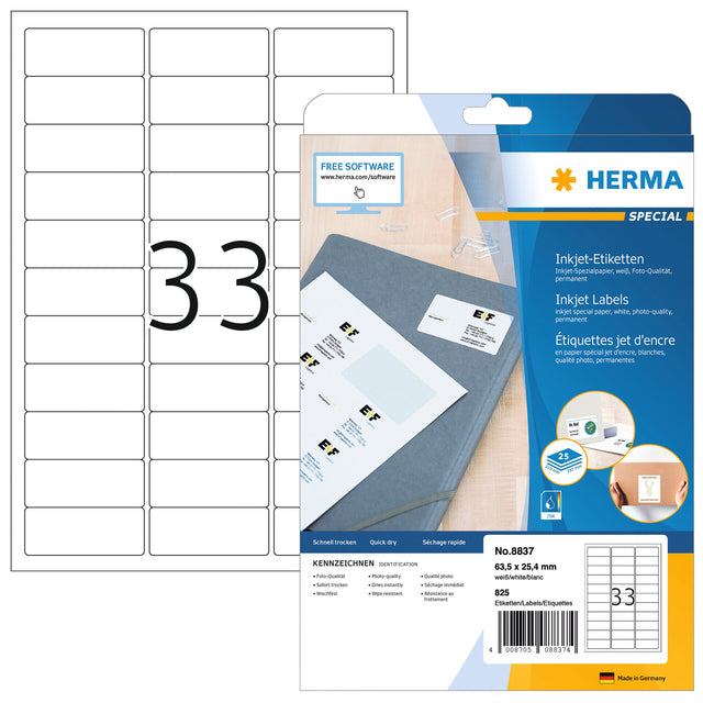 HERMA - Etikett 8837 63,5x25,4mm mattweiß 825 Stück