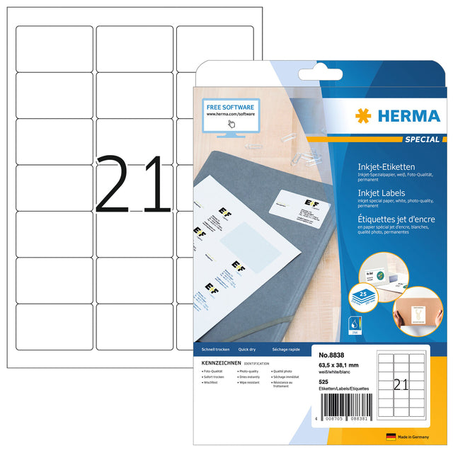 HERMA - Etikett 8838 63,5x38,1mm mattweiß 525 Stück
