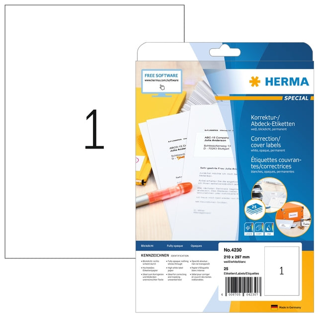 HERMA - Etikett 4230 210x297mm A4 Korrektur weiß 25 Stück