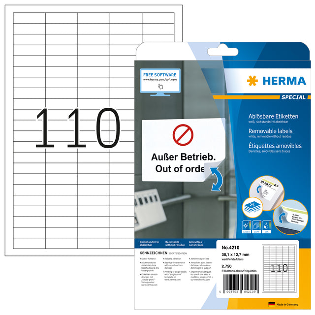 HERMA – Etikett 4210 38,1 x 12,7 mm, ablösbare weiße 2750 Etiketten