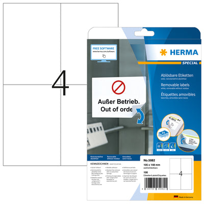 HERMA - Etikett 5082 105x148mm A6 ablösbar weiß 100 Etiketten