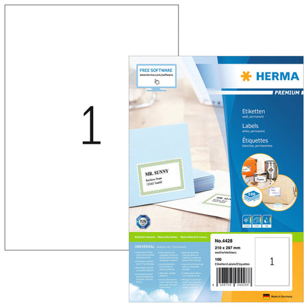 HERMA - Etikett 4428 210x297mm A4 premium weiß 100 Stück