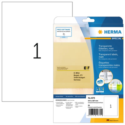 HERMA - Etikett 4375 210x297mm A4 transparent 25 Stück