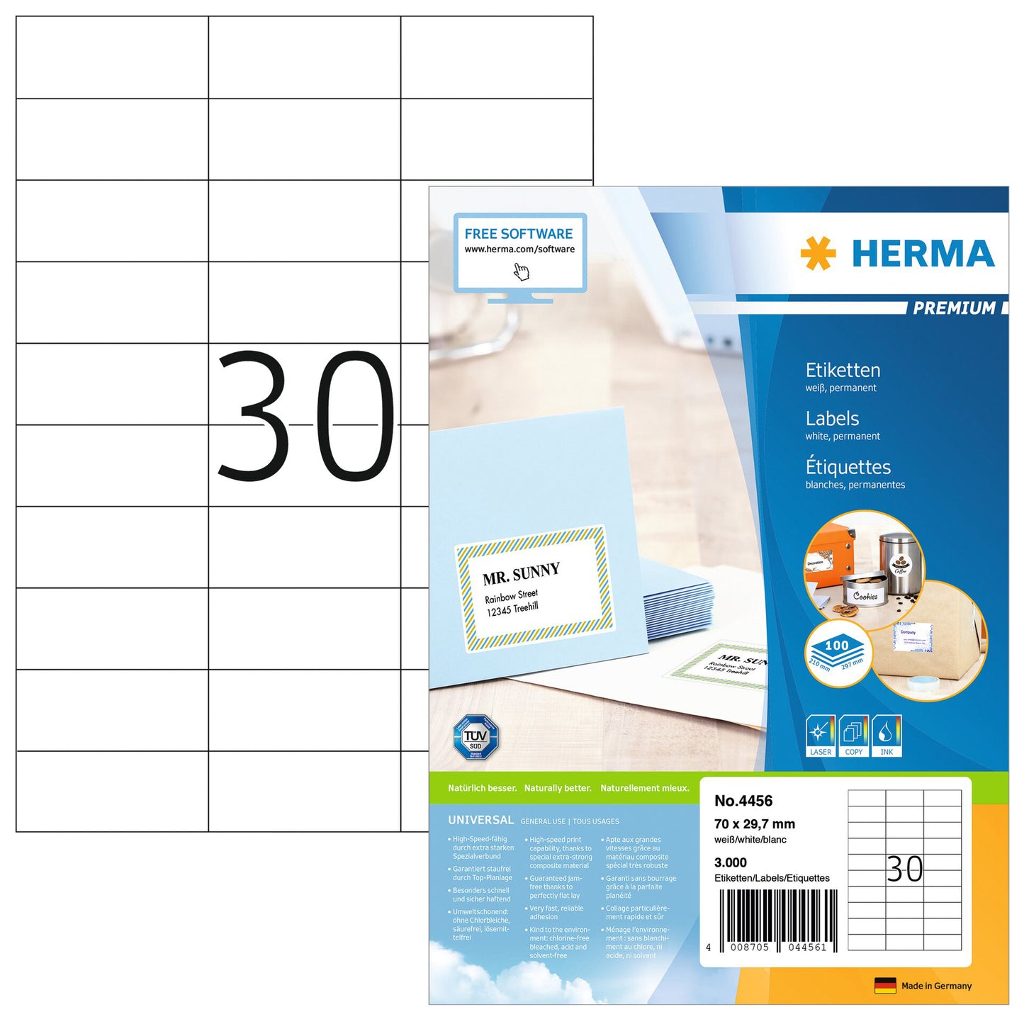 HERMA - Etikett 4456 70x29,7mm premium weiß 3000 Stück