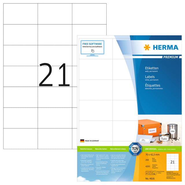 HERMA - Etikett 4616 70x42,3mm premium weiß 4200 Stück