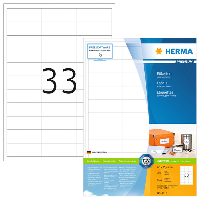 HERMA - Etikett 4613 66x25,4mm premium weiß 6600 Stück
