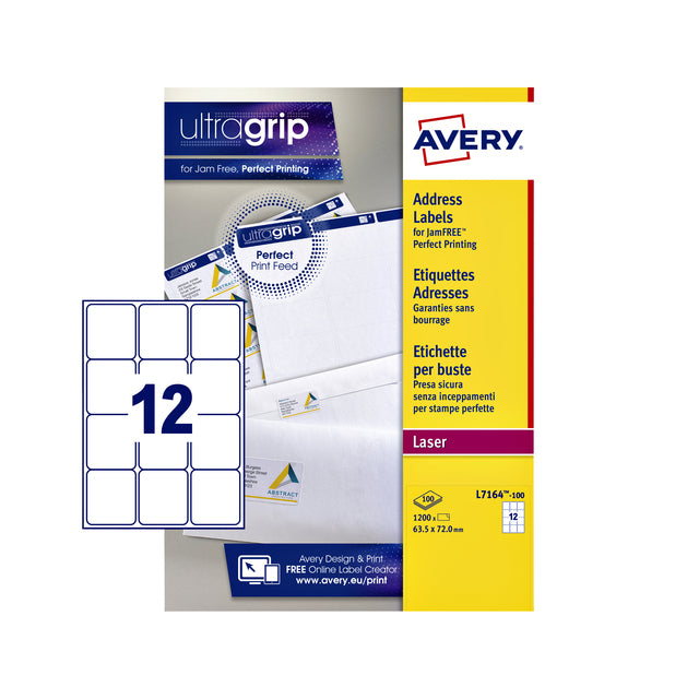 Beschriftung Avery L7164 63.5x72mm weiß 1200 Stück