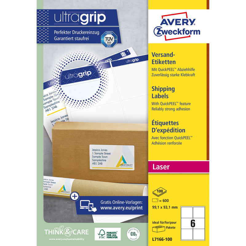 Avery - Etikett L7166-100 99,1x93,1mm 600 Stück weiß