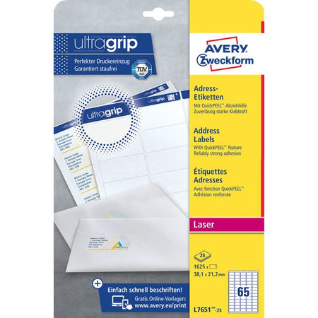 Avery - Etikett L7651-25 38,1 x 21,2 mm weiß 1625 Etiketten | 5 Stück