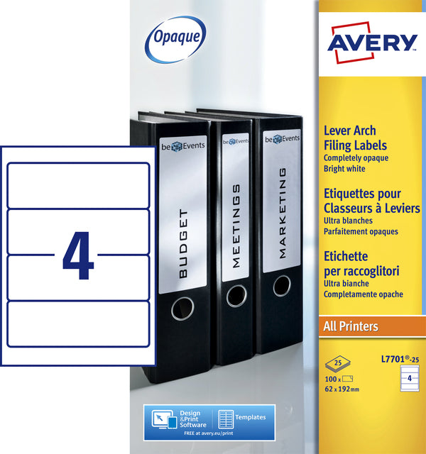 Teppichetikett Avery Wide 62x192mm Selbstadhäsive Weiß | 5 Stücke
