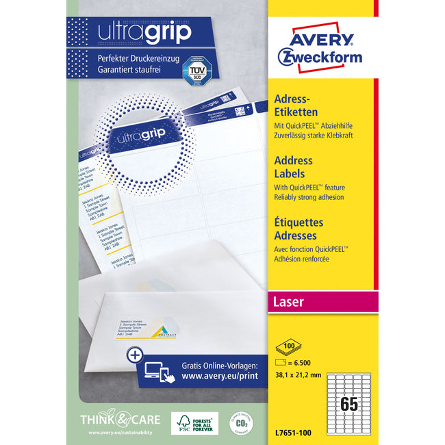 Avery - Etikett L7651-100 38,1 x 21,2 mm weiß 6500 Etiketten