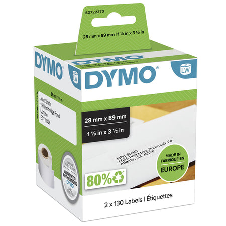Dymo - Label LabelWriter Adressierung 28x89mm 2 Rollen à 130 Stück weiß | 6 Stück