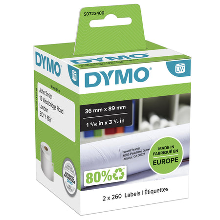 Dymo - Label LabelWriter Adressierung 36x89mm 2 Rollen à 260 Stück weiß