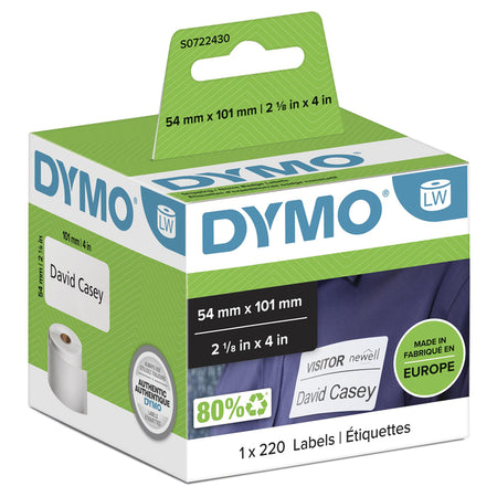 Dymo - Etiket LabelWriter Namenskarte 54x101mm 1 Rolle à 220 Stück weiß | 6 Stück