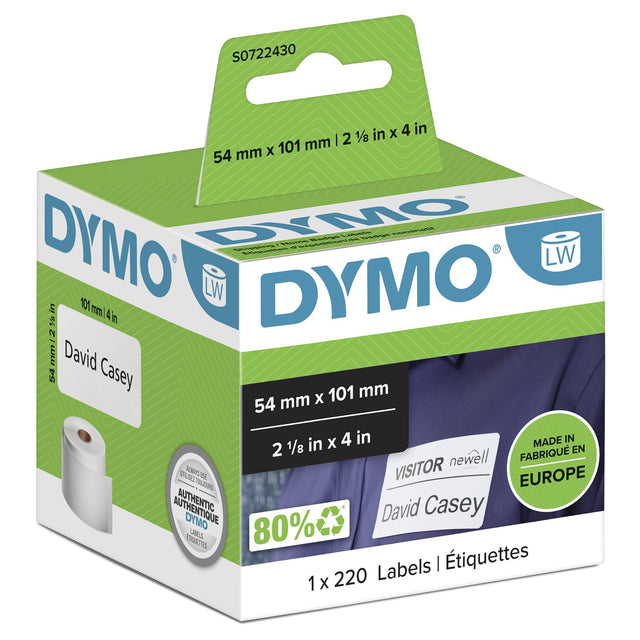 Dymo - Etiket LabelWriter Namenskarte 54x101mm 1 Rolle mit 220 Stück weiß