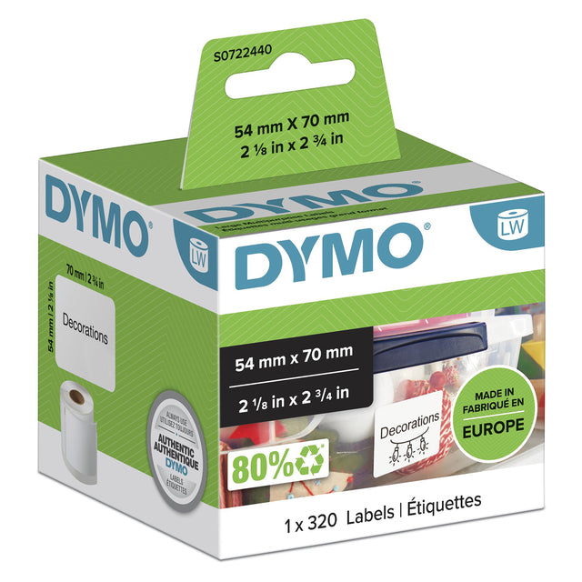 Dymo - Etiket LabelWriter multifunktional 54x70mm 1 Rolle à 320 Stück weiß | 6 Stück