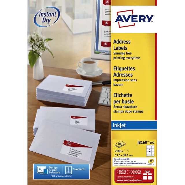 Avery - J8160-100 Adressetiketten 63,5 x 38,1 mm (B x H), 2.100 Etiketten, weiß