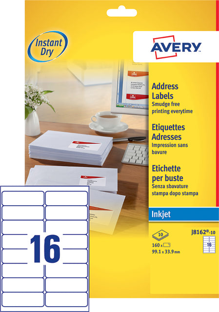 Etikett avery j8162-100 99,1x33,9mm weiß 1600 Stück | Karton mit 100 Blatt