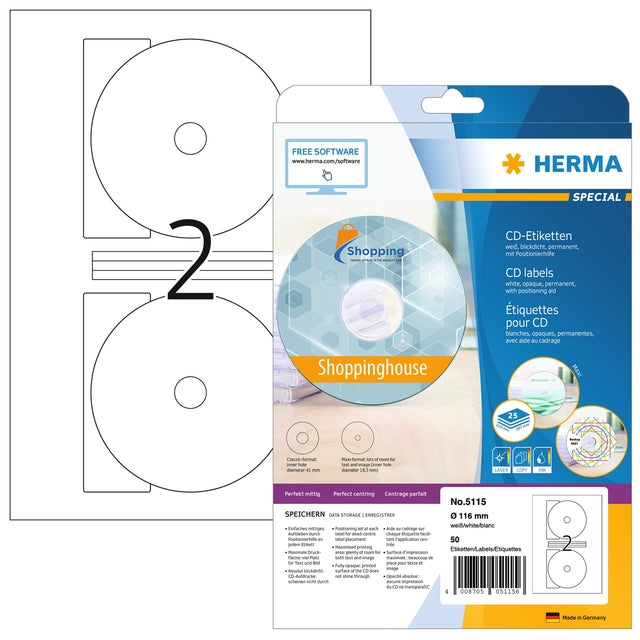 HERMA - Etikett 5115 CD 116mm weiß 50 Stück